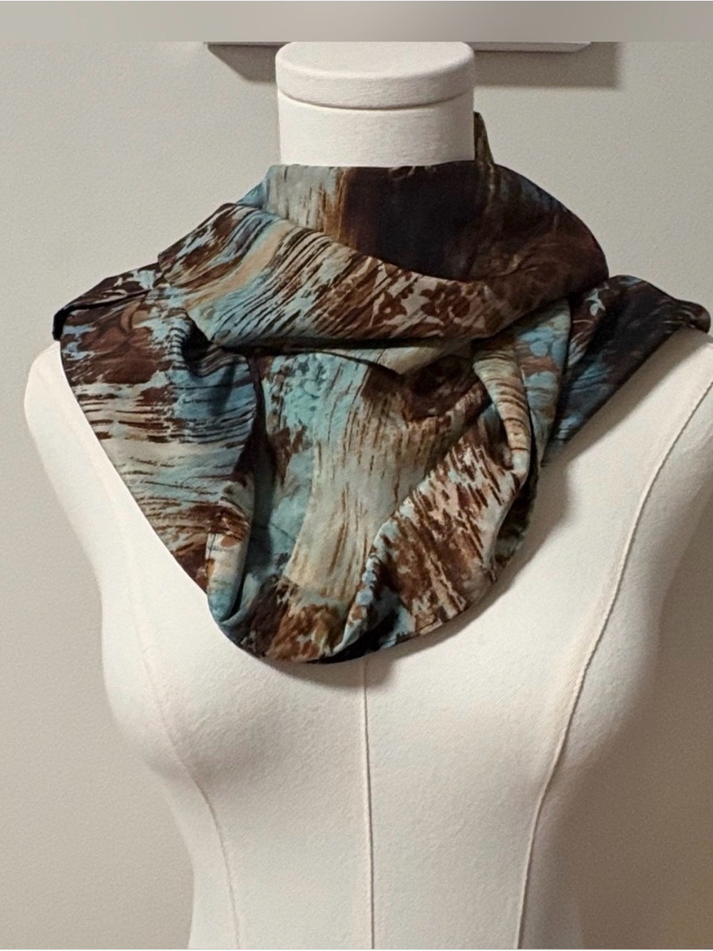 Infinity 2 scarf bundle silky brown and blue splatter print and blue flora scarf - Picture 2 of 5